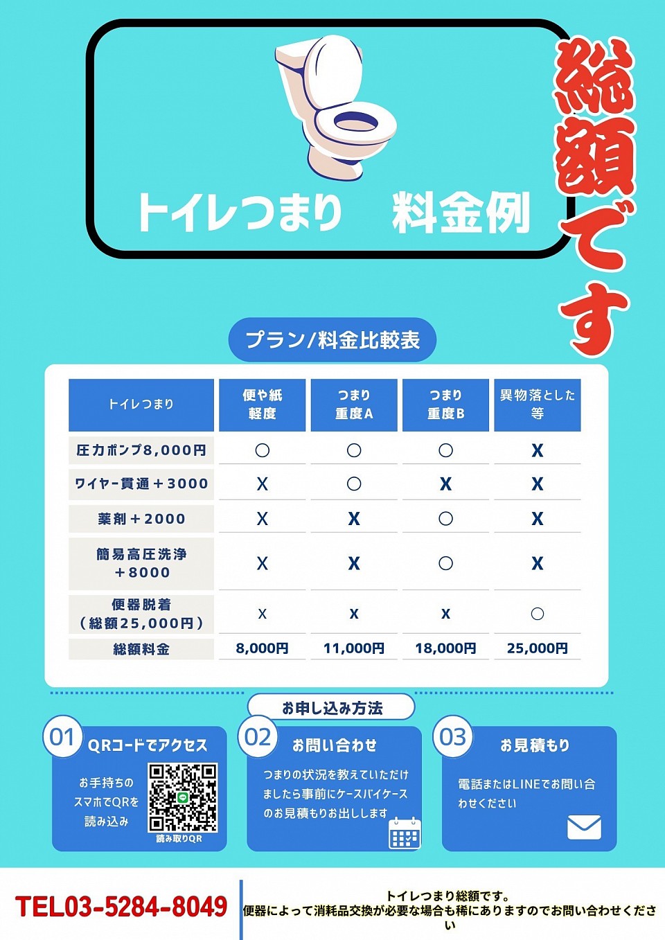 トイレつまり料金表